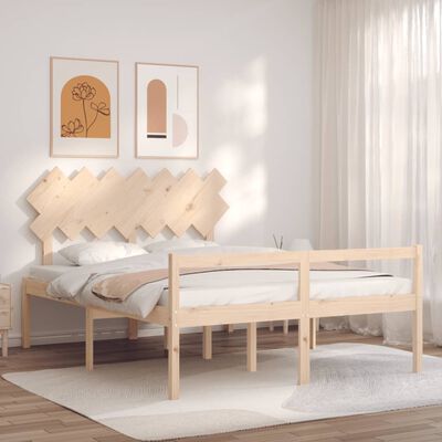 vidaXL Cama de matrimonio para personas mayores cabecero madera maciza