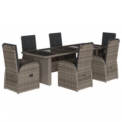 vidaXL Set comedor jardín 7 pzas y cojines ratán sintético gris