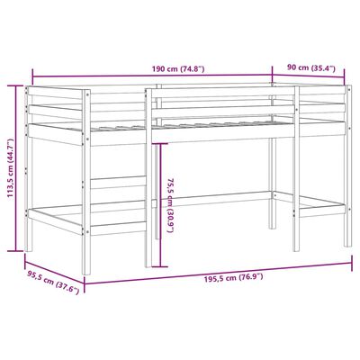 vidaXL Cama alta para niños con cortinas madera pino azul 90x190 cm