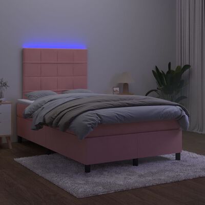 vidaXL Cama box spring colchón y LED terciopelo rosa 120x200 cm