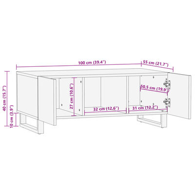 vidaXL Mesa de centro de madera maciza mango marrón 100x55x40 cm