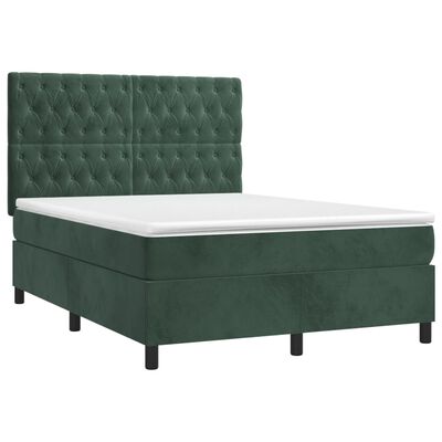 vidaXL Cama box spring colchón y LED terciopelo verde oscuro 140x190cm