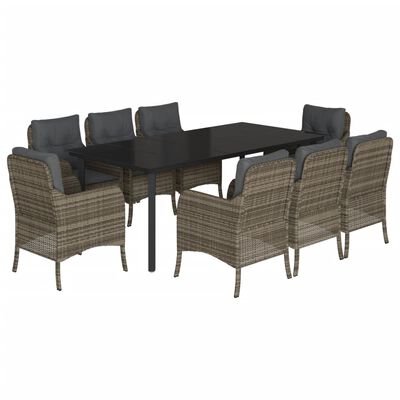 vidaXL Set comedor jardín 9 pzas y cojines ratán sintético gris