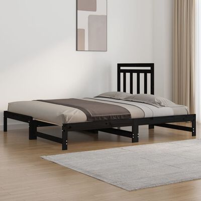 vidaXL Sofá cama extraíble madera maciza de pino negro 2x(90x200) cm