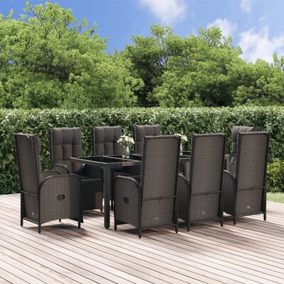 vidaXL Set de comedor de jardín 9 pzas y cojines ratán sintético negro