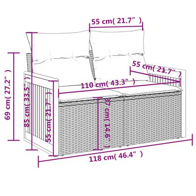 vidaXL Set de muebles de jardín 9 pzas y cojines ratán sintético gris