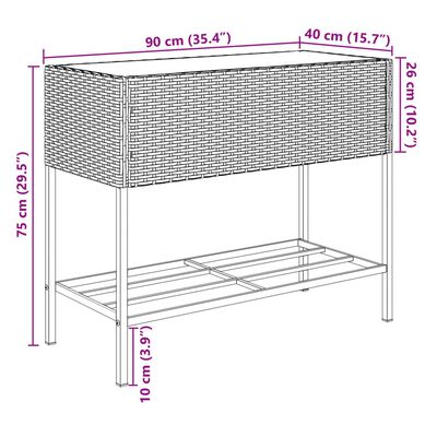 vidaXL Jardineras con estante 2 uds ratán sintético negro 90x40x75 cm