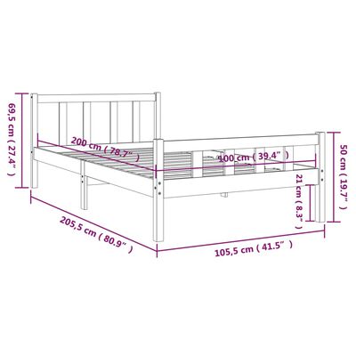 vidaXL Estructura de cama madera maciza negra 100x200 cm