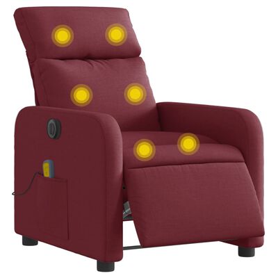 vidaXL Sillón de masaje reclinable eléctrico tela rojo tinto