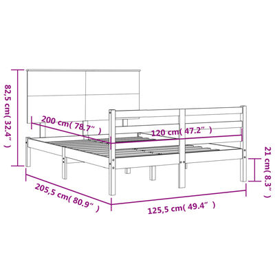 vidaXL Estructura de cama con cabecero madera maciza negro 120x200 cm