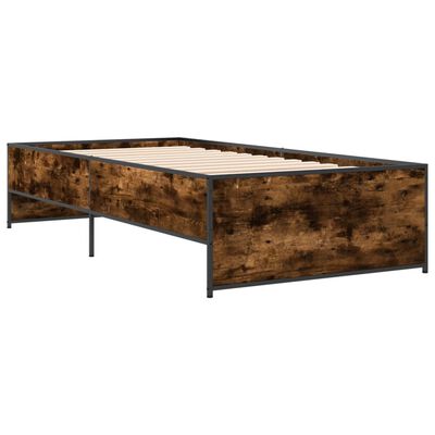 vidaXL Estructura cama madera ingeniería metal roble ahumado 90x200 cm