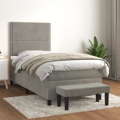 vidaXL Cama box spring con colchón terciopelo gris claro 90x190 cm