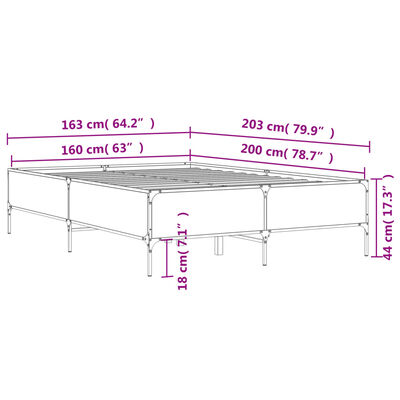 vidaXL Estructura cama madera ingeniería metal gris Sonoma 160x200 cm