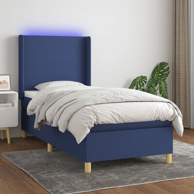 vidaXL Cama box spring colchón y luces LED tela azul 100x200 cm