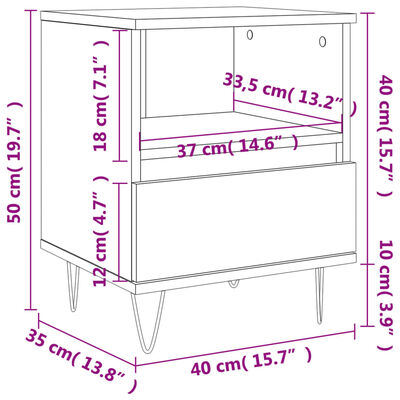 vidaXL Mesitas noche 2 uds madera ingeniería roble Sonoma 40x35x50 cm