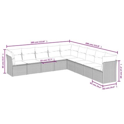 vidaXL Set de sofás de jardín 9 pzas y cojines ratán sintético marrón