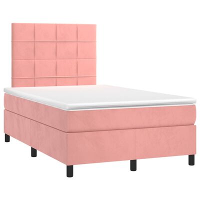 vidaXL Cama box spring colchón y LED terciopelo rosa 120x200 cm