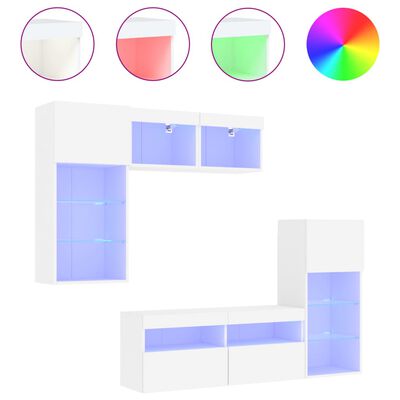 vidaXL Muebles de TV de pared con LED 5 pzas madera ingeniería blanco