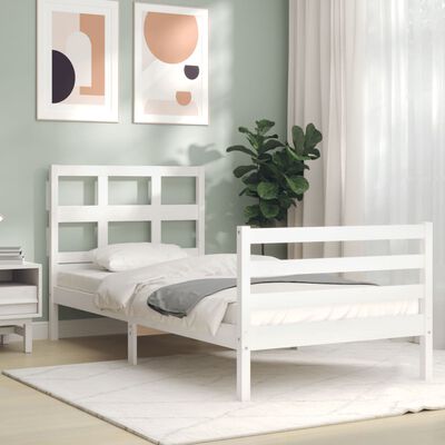 vidaXL Estructura de cama con cabecero madera maciza blanco 100x200 cm