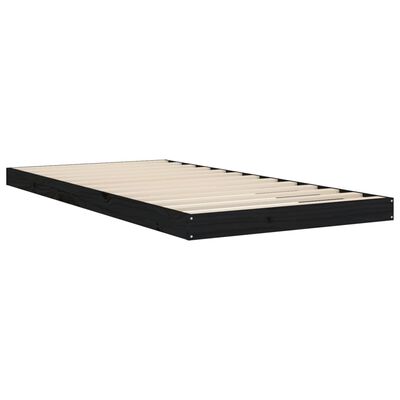 vidaXL Estructura cama individual madera maciza pino negra 90x190 cm