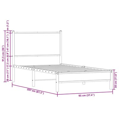 vidaXL Estructura de cama sin colchón metal marrón roble 90x200 cm