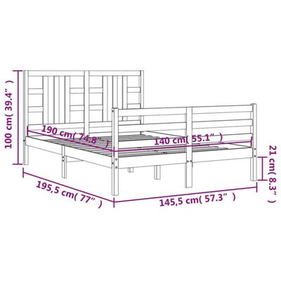 vidaXL Estructura de cama con cabecero madera maciza gris 140x190 cm