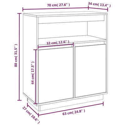 vidaXL Aparador de madera maciza de pino negro 70x34x80 cm