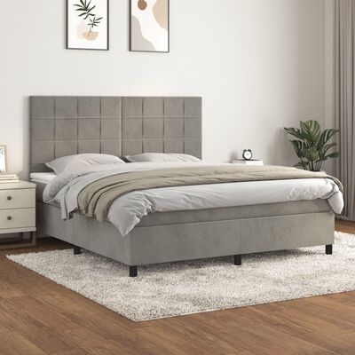 vidaXL Cama box spring con colchón terciopelo gris claro 180x200 cm