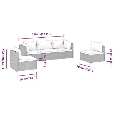 vidaXL Set muebles de jardín 5 piezas y cojines ratán sintético marrón