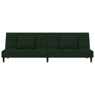 vidaXL Sofá cama de 2 plazas con dos almohadas terciopelo verde oscuro