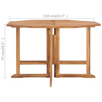 vidaXL Mesa de comedor de jardín plegable teca maciza 110x110x75 cm