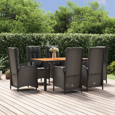 vidaXL Set de comedor de jardín 7 pzas y cojines ratán sintético negro