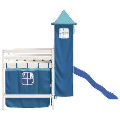 vidaXL Cama alta para niños con torre madera pino azul 90x190 cm