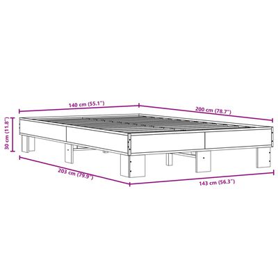 vidaXL Estructura cama madera ingeniería metal roble ahumado 140x200cm