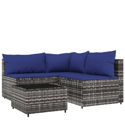 vidaXL Set de muebles de jardín 4 pzas y cojines ratán sintético gris