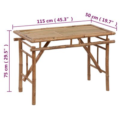 vidaXL Mesa plegable de jardín de bambú 115x50x75 cm