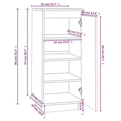 vidaXL Armario zapatero de madera maciza de pino negro 35x35x80 cm