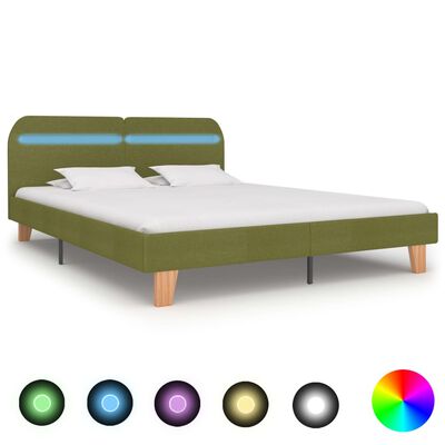 vidaXL Estructura de cama con LED sin colchón tela verde 180x200 cm