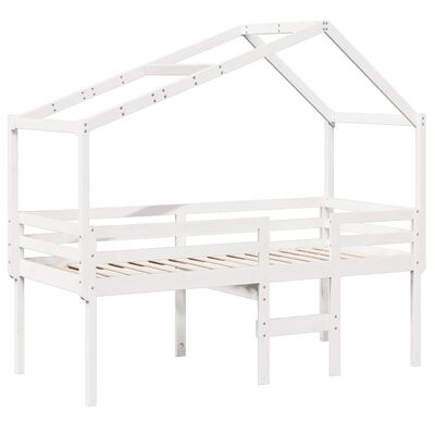 vidaXL Cama alta con techo madera maciza pino blanca 75x190 cm