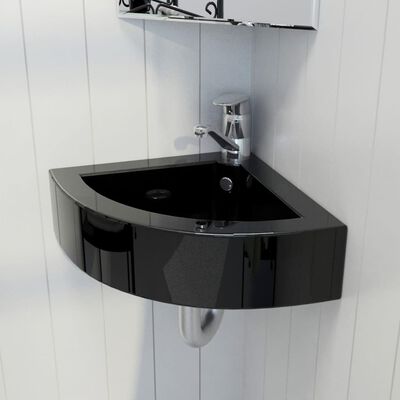 vidaXL Lavabo con rebosadero 45x32x12,5 cm negro