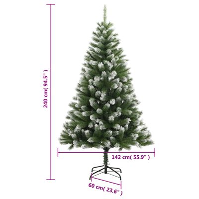 vidaXL Árbol de Navidad artificial con bisagras y nieve flocada 240 cm