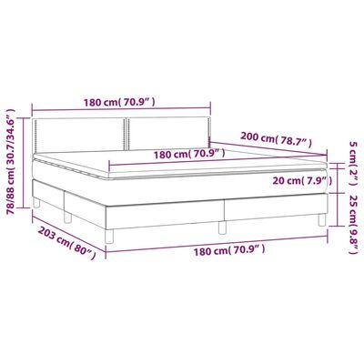 vidaXL Cama box spring colchón y luces LED tela gris taupe 180x200 cm