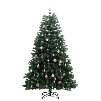 vidaXL Árbol de Navidad artificial con bisagras 300 LED y bolas 210 cm