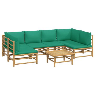 vidaXL Set de muebles de jardín 7 piezas bambú con cojines verde