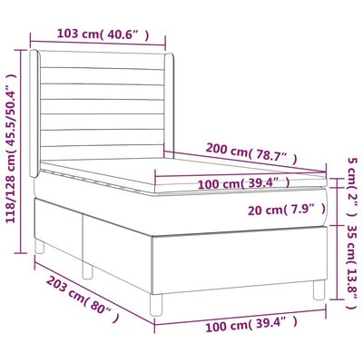 vidaXL Cama box spring colchón y luces LED tela gris taupe 100x200 cm