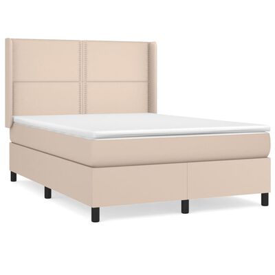 vidaXL Cama box spring con colchón cuero sintético capuchino 140x200cm