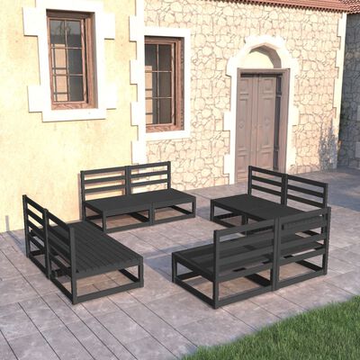 vidaXL Juego de muebles de jardín 8 piezas negro madera maciza de pino