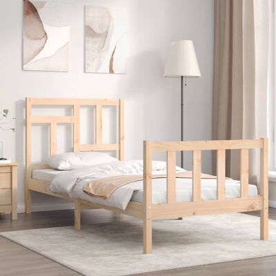 vidaXL Estructura de cama con cabecero madera maciza 90x200 cm