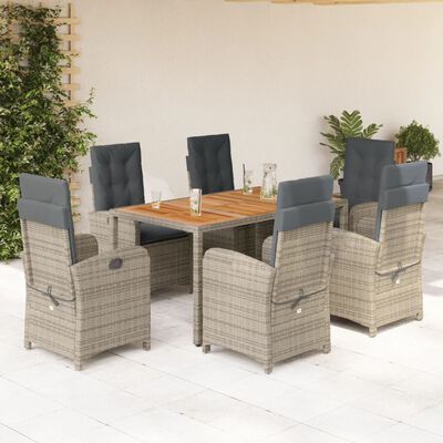 vidaXL Set comedor jardín 7 pzas y cojines ratán sintético gris