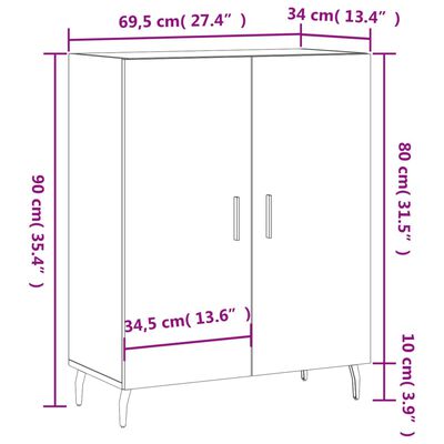 vidaXL Aparador de madera de ingeniería gris hormigón 69,5x34x90 cm